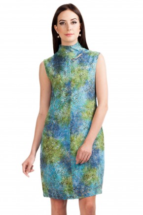 Vivid Dress in Blue Green Print