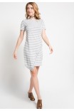 Elis Striped Knit Asymmetrical Dress in Grey-White Elis Striped Knit Asymmetrical Dress in Grey-White