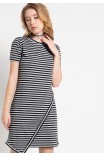 Elis Striped Knit Asymmetrical Dress in Black-Grey