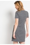 Elis Striped Knit Asymmetrical Dress in Black-Grey Elis Striped Knit Asymmetrical Dress in Black-Grey
