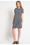 Elis Striped Knit Asymmetrical Dress in Black-Grey Elis Striped Knit Asymmetrical Dress in Black-Grey