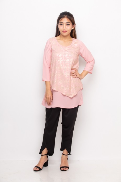 Nawa Blouse Print In Pink & Gold