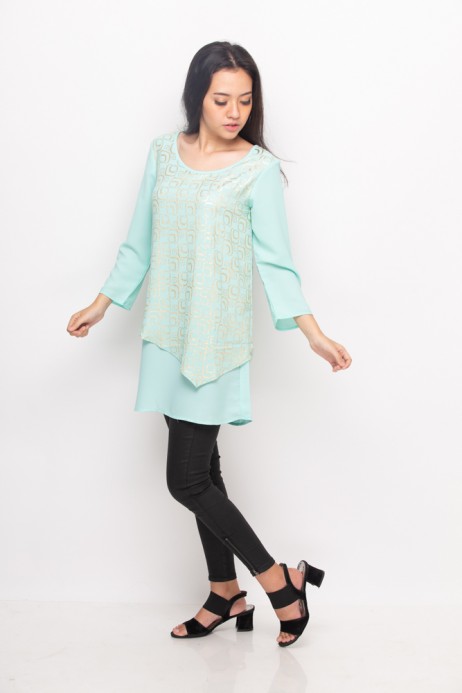 Nawa Blouse Print In Green & Gold
