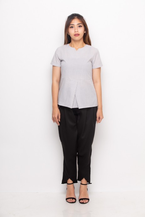 Nellie Blouse Stripes In White Grey