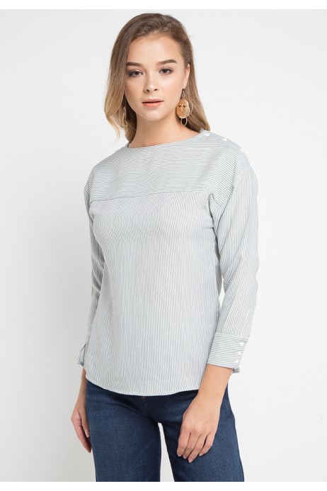 Adley Striped Blouse In Grey Adley Striped Blouse In Grey