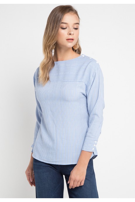 Adley Striped Blouse In Grey Adley Striped Blouse In Grey