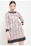 Eloise Dress In Peach Chequered Print