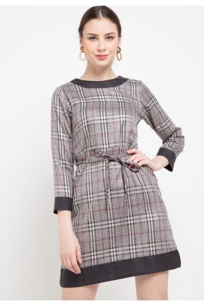 Eloise Dress In Grey Chequered Print