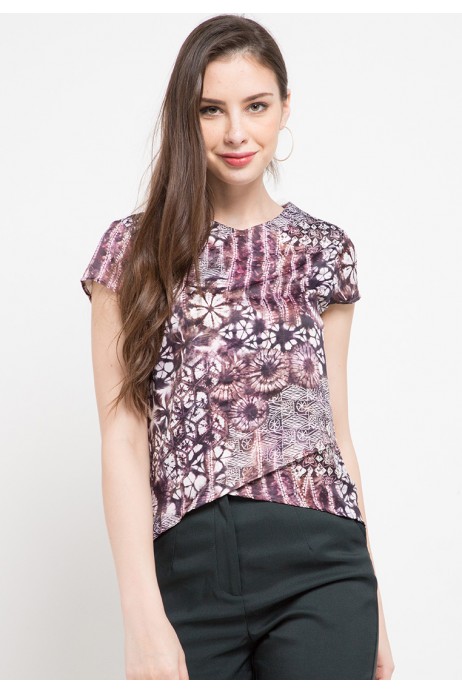 Plume Assymertical Blouse In Brown Print Plume Assymertical Blouse In Brown Print